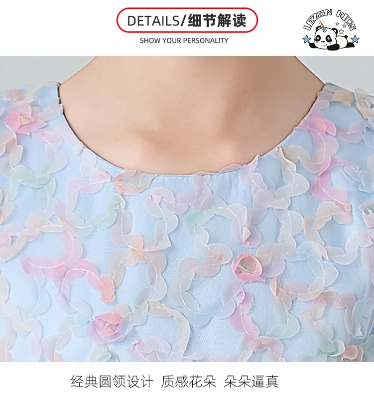 LEZONKIDS - Sequin Flower 2-14 Years Girl Birthday Party Wedding Gown Children Applique Dresses